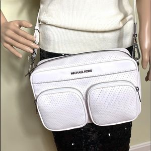 Michael 💥SALE!💥 Kors Hanover LG Crossbody Vegan Faux White 35S0SU8C3L